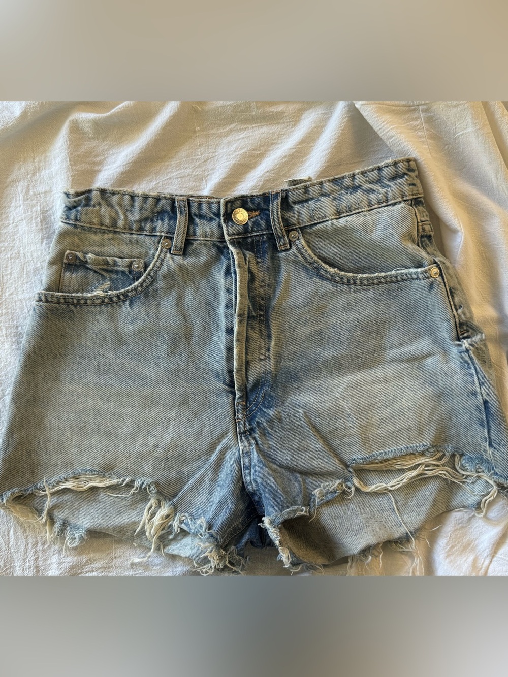 Zara Light Blue Distressed Denim Shorts Multi button closure
